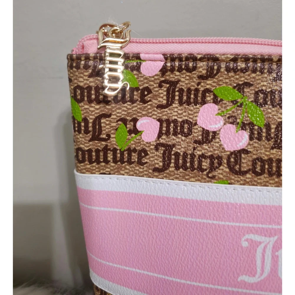 Juicy Couture Los Angeles Cosmetic Bag Makeup‎ Pouch Brown Cherry Print NWT